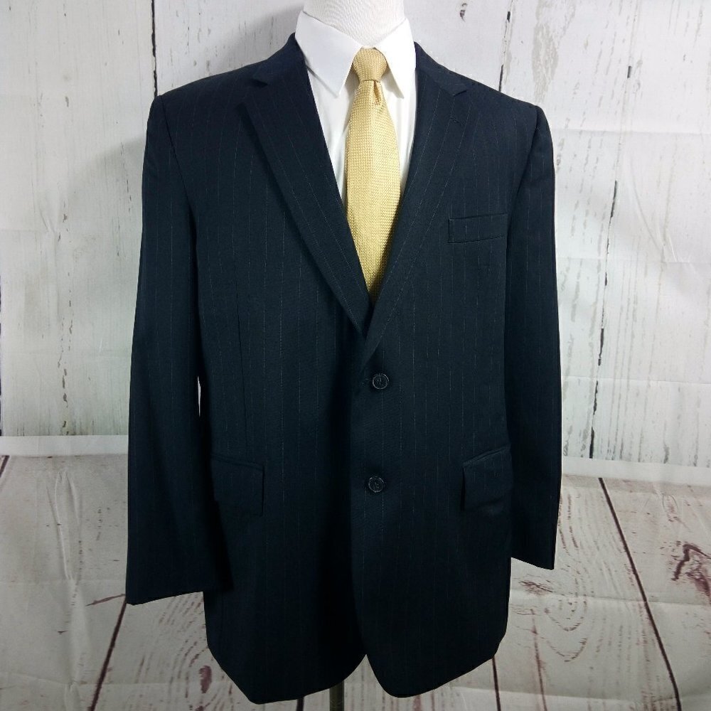 Jos A Bank Traveler's Collection 46R Deep Blue Striped Suit Blazer Sports Coat